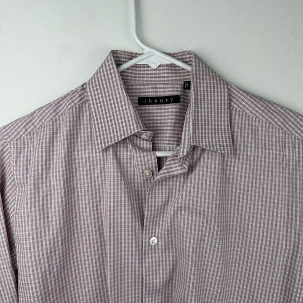 Theory Shirt Mens Long Sleeve Button Up White Pink Check 14.5R 32-33